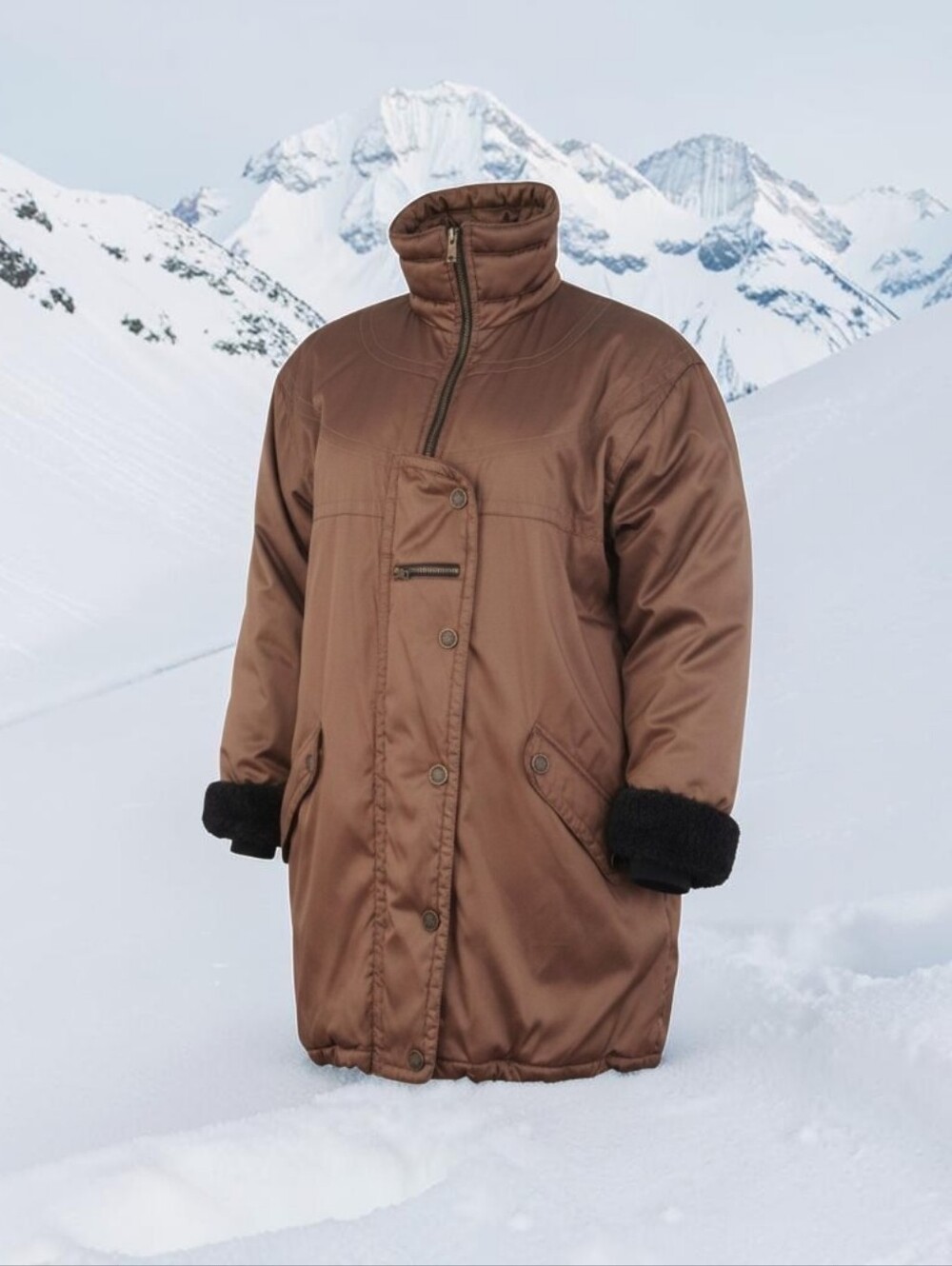 Vintage Vuarnet France Brown Puffer Jacket Unisex Oversized Winter Coat Retro
